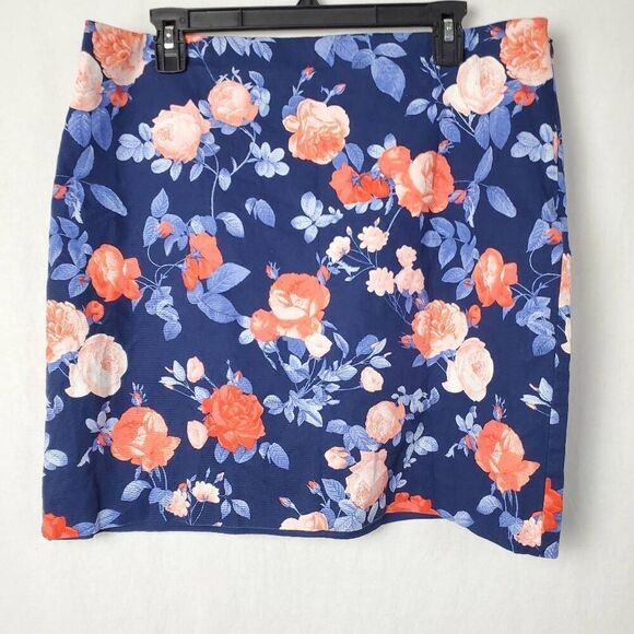 Talbots Size 14 Navy Floral Lined Skirt - Picture 2 of 9